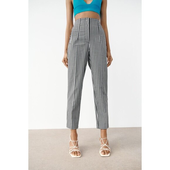 Gingham Print Zara High Waist Cropped Trouser Pants (NWT) - Picture 2 of 11
